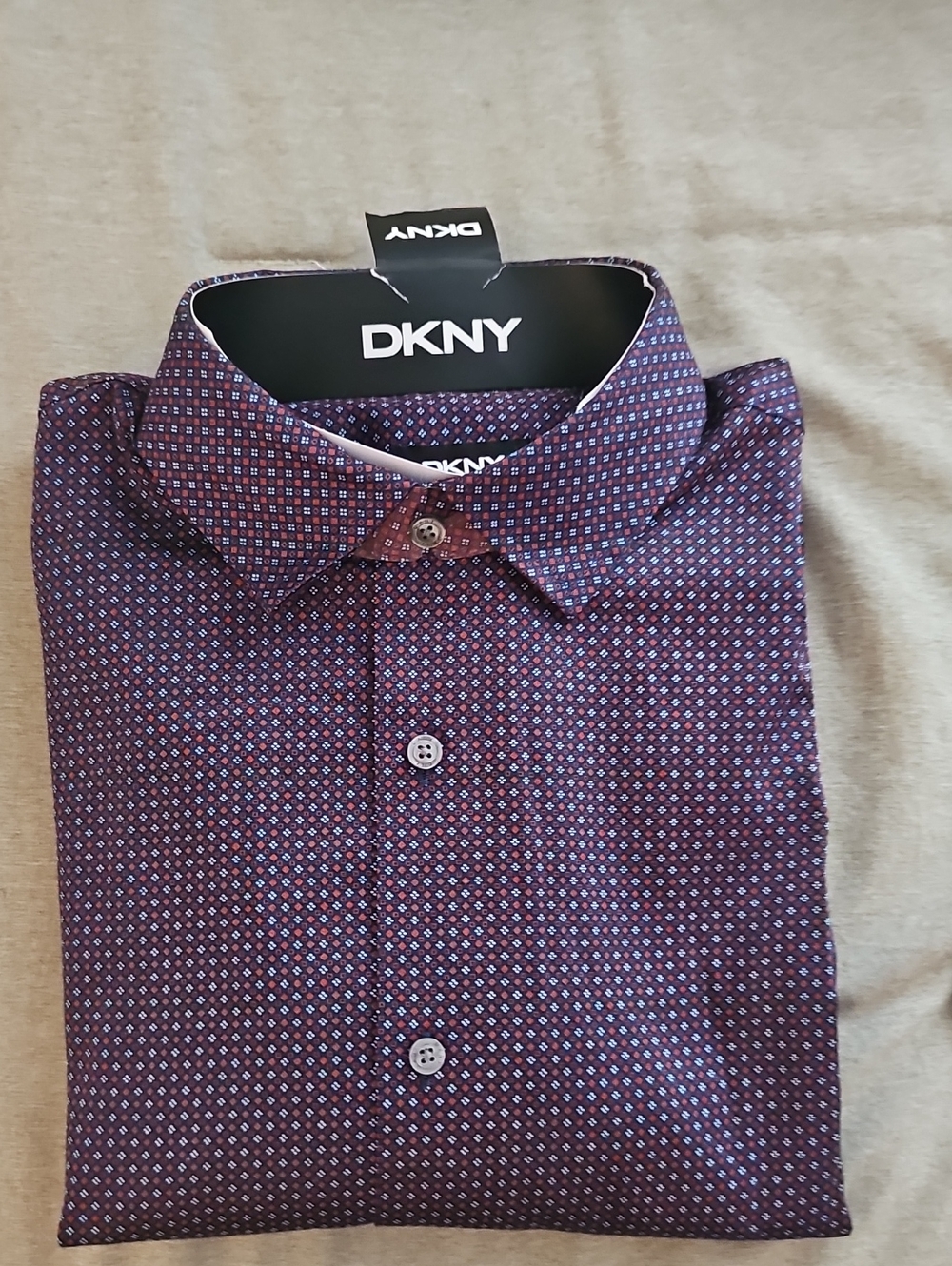 DKNY Zinnia Made For Ezel Geometric Button Down in Red & Blue Size Medium NWT